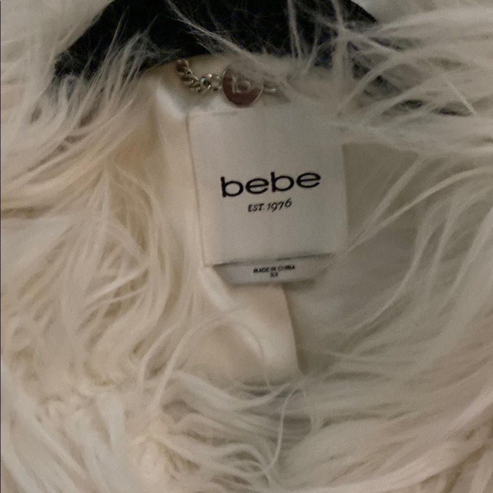 Bebe XS white shaggy Mongolian faux fur coat jacket - Picture 3 of 6